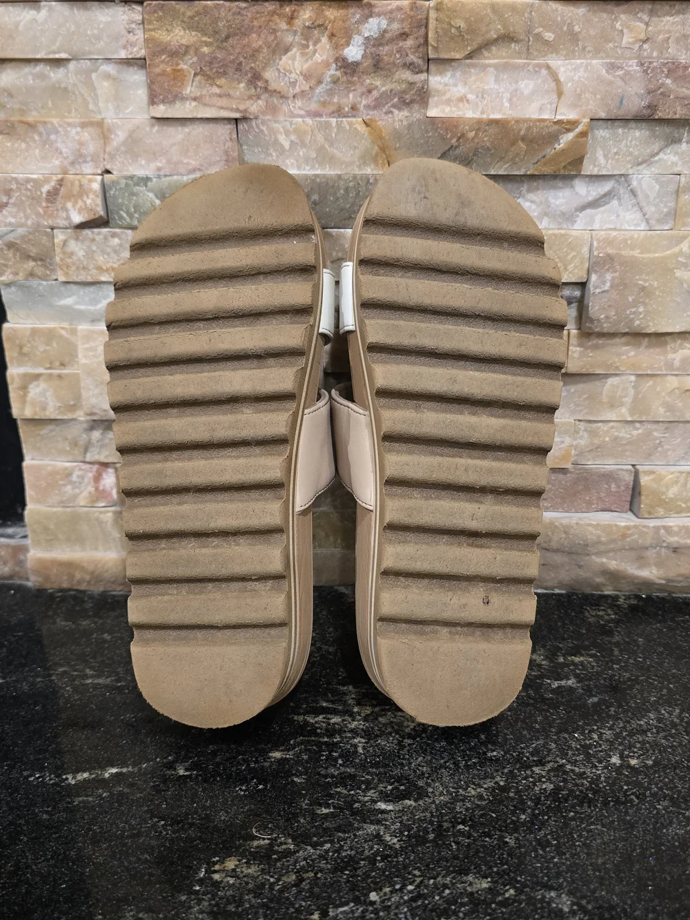 Reef Two-Band Slide Sandal in Beige and White
